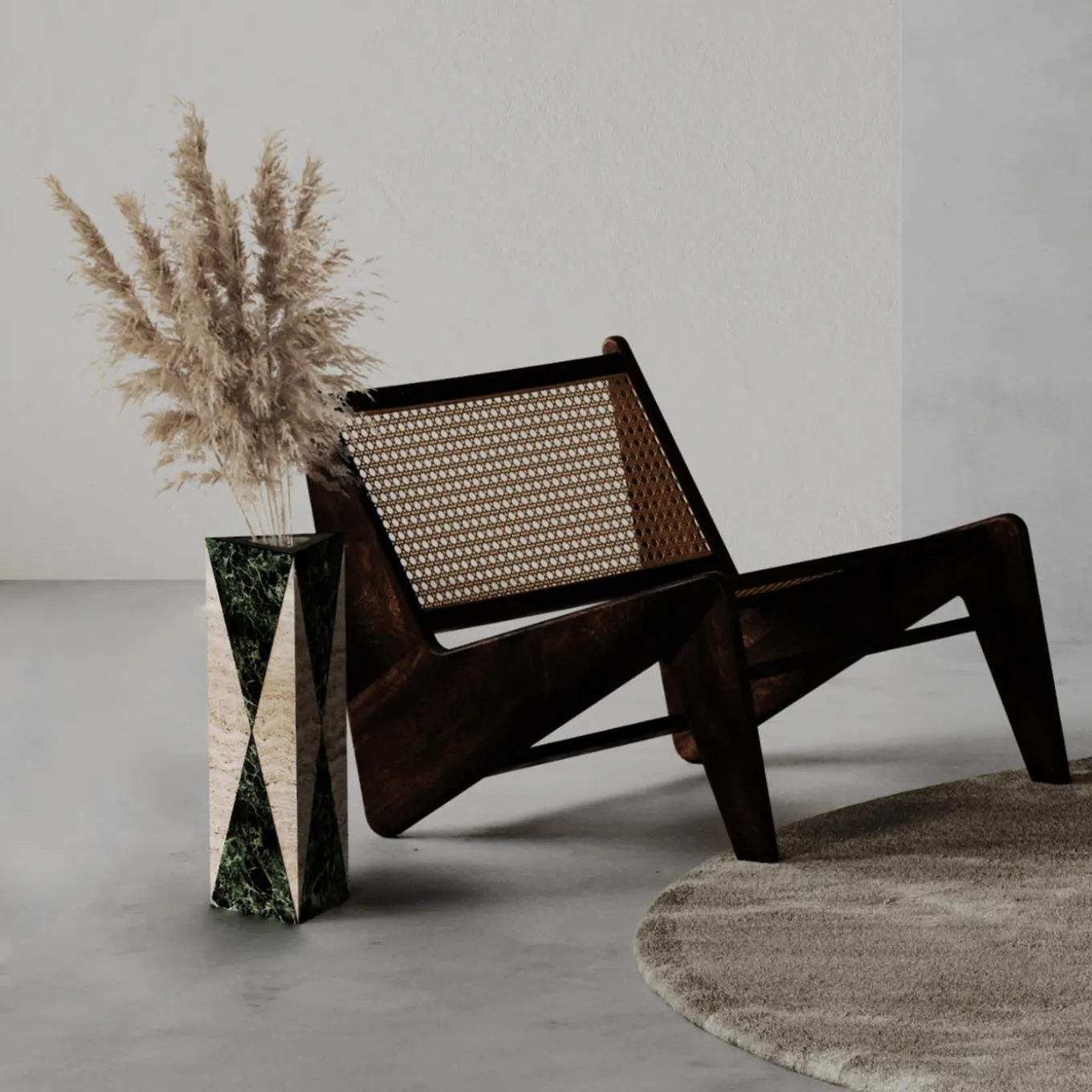 Vaso Polimelus Verde Alpi e Travertino