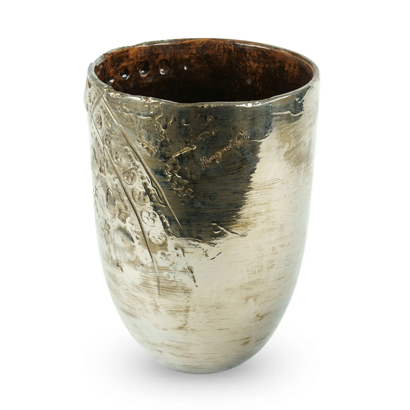 Vaso Viel in ceramica argento di Gabriele Mengoni