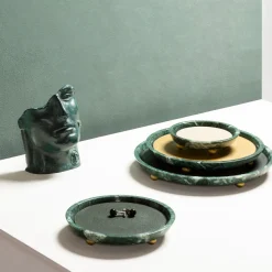 Vassoi medi rotondi in pelle e marmo Monza #2