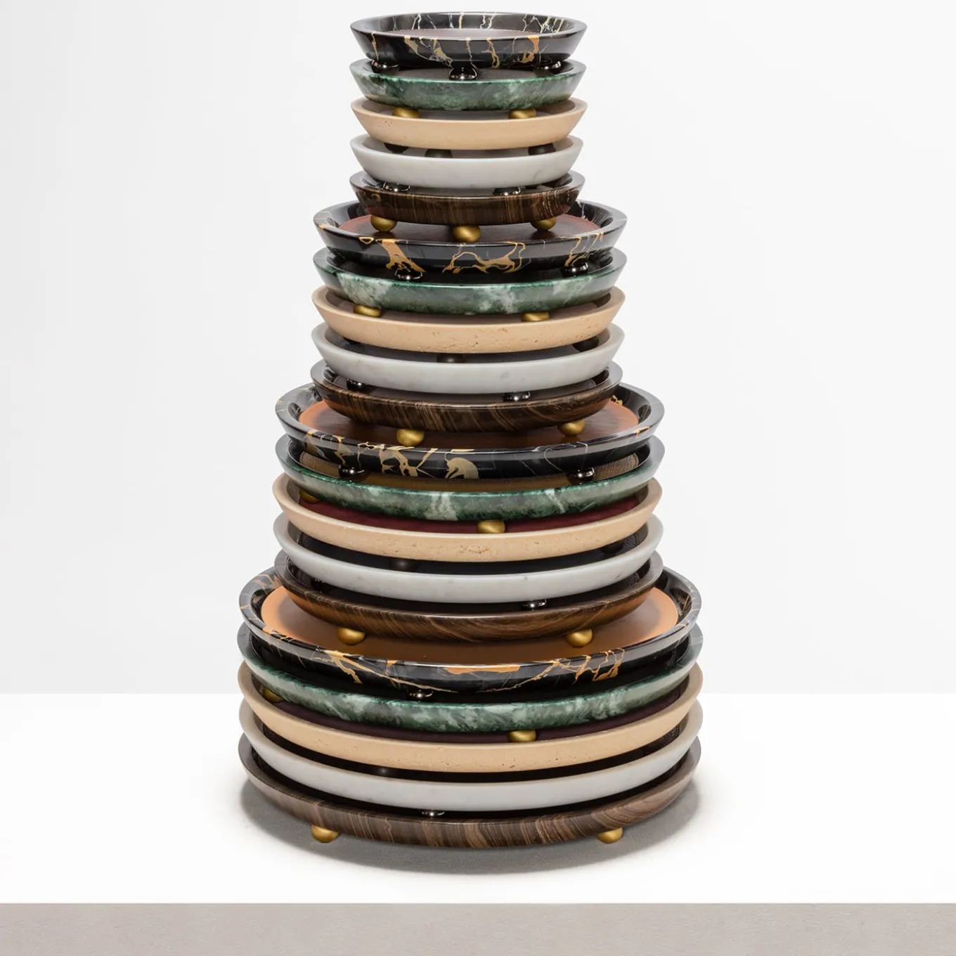 Vassoi medi rotondi in pelle e marmo Monza #2