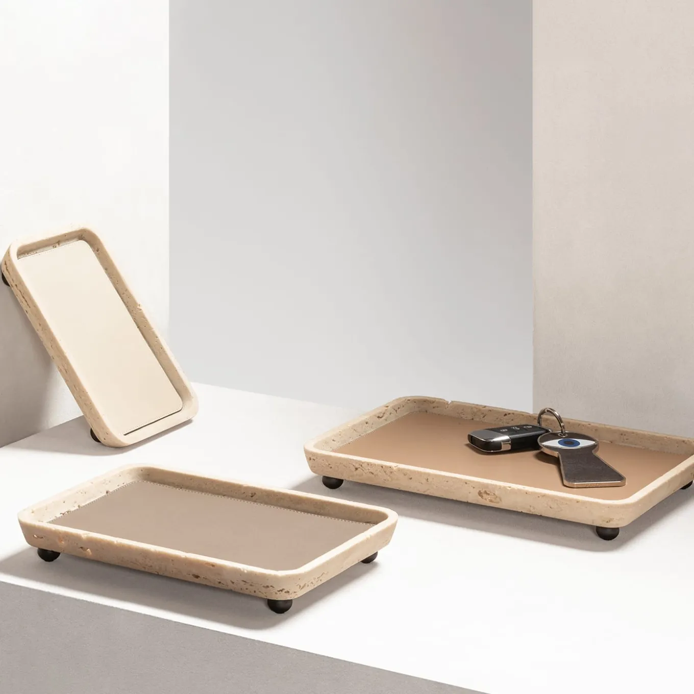 Vassoi rettangolari grandi in pelle e marmo Monza #1