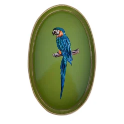 Vassoio in ferro dipinto a mano verde chiaro Fauna