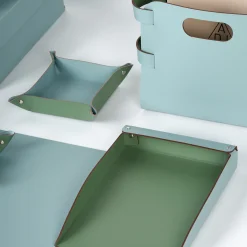 Vassoio portacarta in pelle color azzurro cielo e eucalipto #2