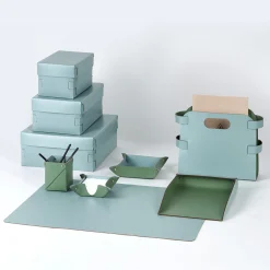 Vassoio portacarta in pelle color azzurro cielo e eucalipto #2