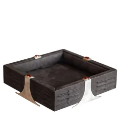 Vassoio Quadrato in Pelle Marrone Raban S