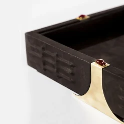 Vassoio Quadrato in Pelle Marrone Raban S