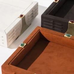 Vassoio Quadrato in Pelle Marrone Raban S