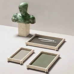 Vassoio rettangolare in pelle e marmo Structura - Grande