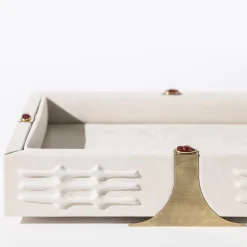 Vassoio Rettangolare in Pelle Bianca Raban R