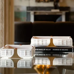 Vassoio Rettangolare in Pelle Bianca Raban R