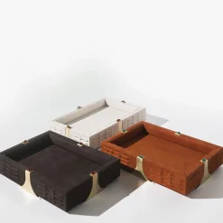 Vassoio Rettangolare in Pelle Bianca Raban R