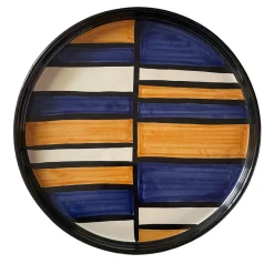 Vassoio rotondo a righe arancioni e blu