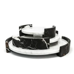 Vassoio rotondo medio in marmo bianco di Carrara di Jacopo Simonetti