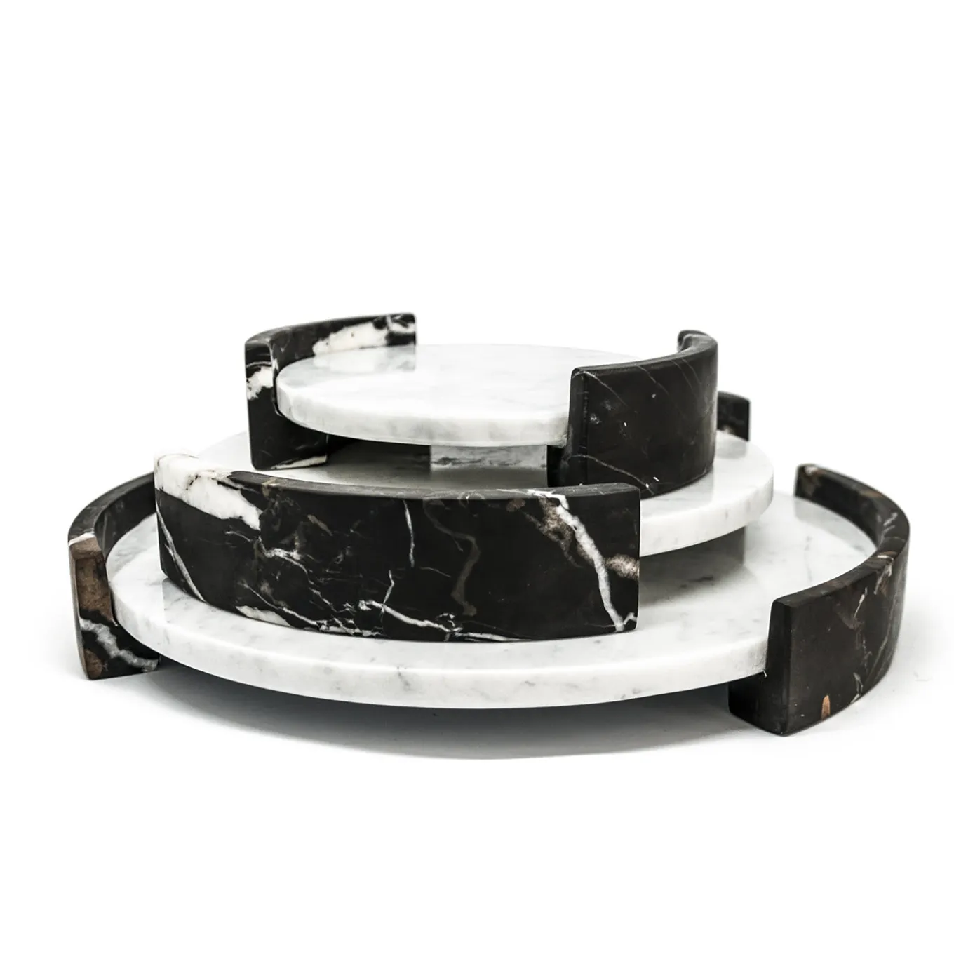 Vassoio rotondo medio in marmo bianco di Carrara di Jacopo Simonetti