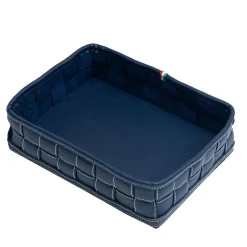 Videopoche annodata in ecopelle blu di Ventotene