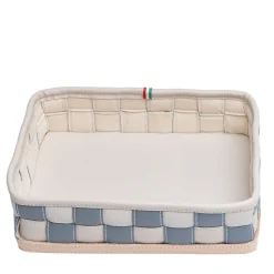 Videopoche in ecopelle grigia e crema annodata di Ventotene