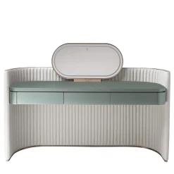 Walter Vanity Unit in Pelle Bianca e Legno Azzurro Chiaro