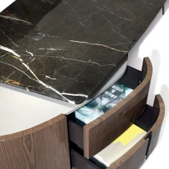 Wilshire Scrivania in Legno Laccato Marrone con Piano in Marmo Nero