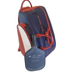 Zaino in pelle blu e rosso per tennis, padel e pickleball