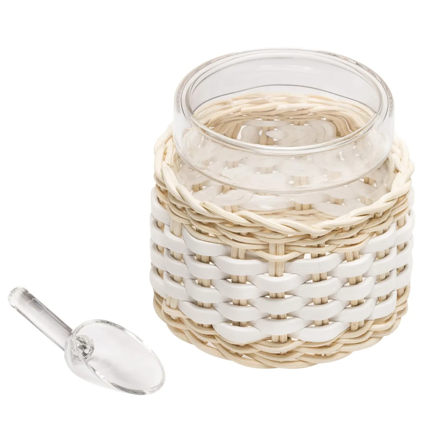 Zuccheriera in vetro Deauville in pelle e rattan