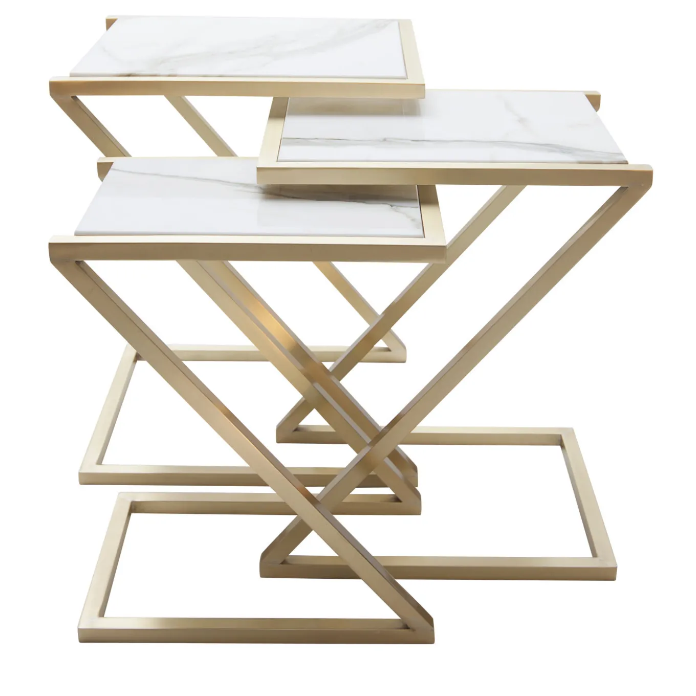 Zumm Zum Zu Set di 3 tavolini da nido in marmo bianco